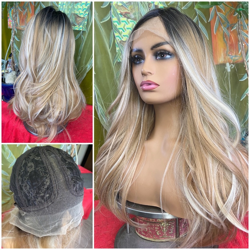long mixed blonde lace front wig